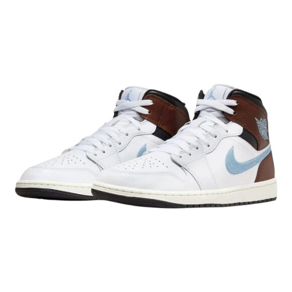 New Jordan Nike Air 1 Mid SE Men's Shoes White/Light Blue/Brown - Size : 11.5 US - Picture 1 of 15